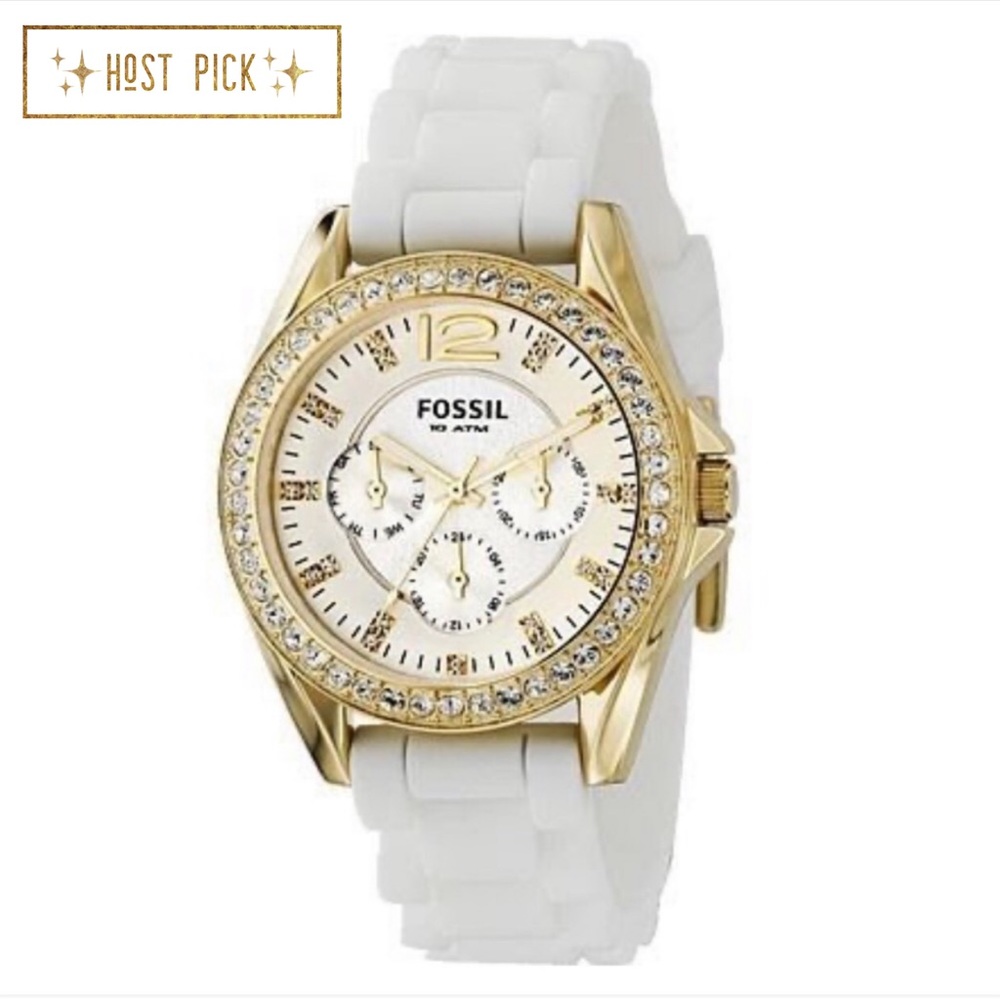 ✨HOST PICK✨Fossil Riley Gold /White Silicone Watch